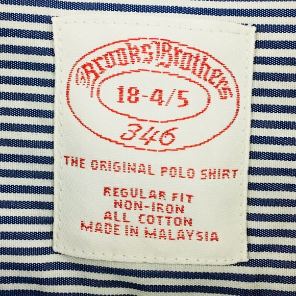 Mens 18-4/5 Brooks Bros Shirt Blue White Stripe Button Down Regular Fit Non Iron - Picture 5 of 8